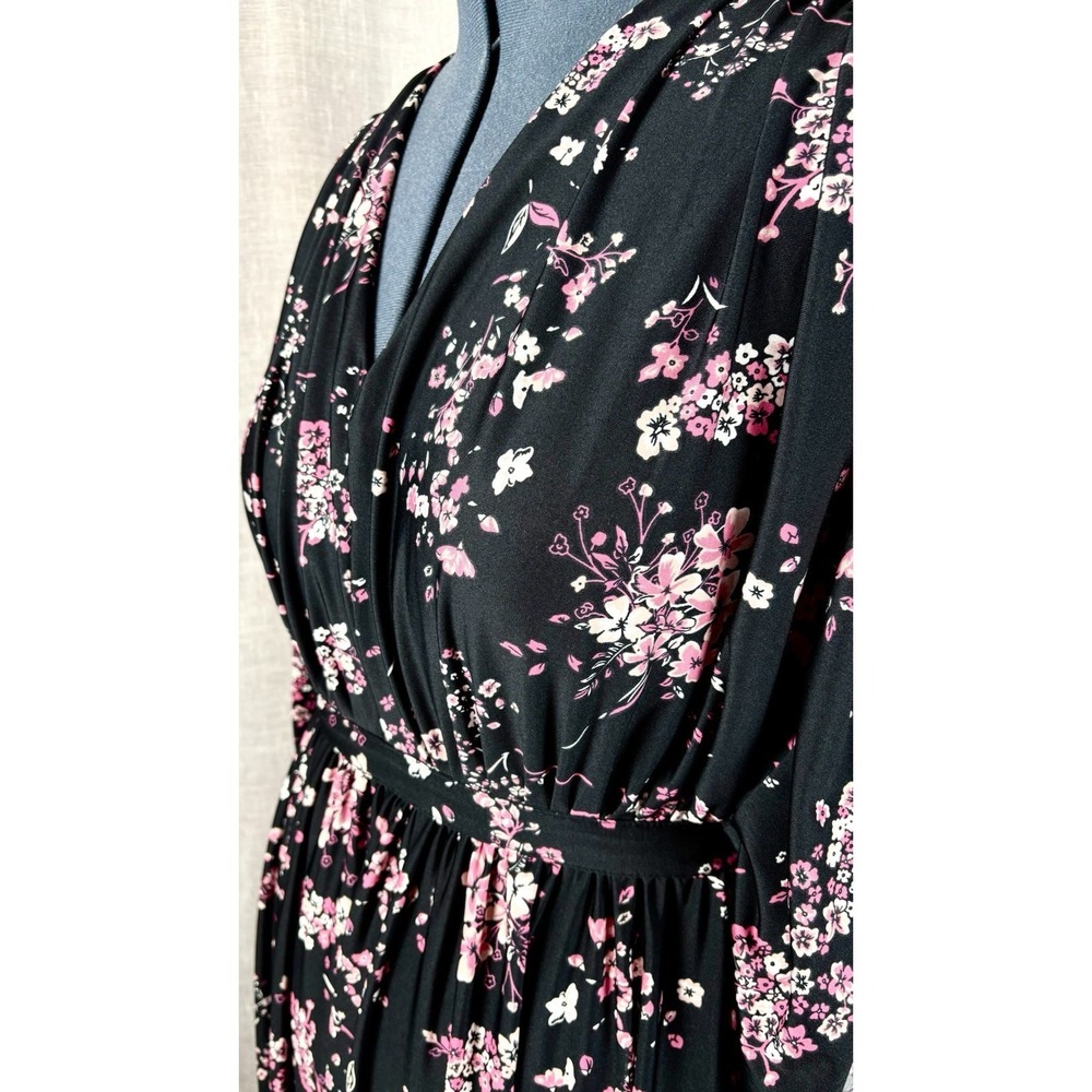 Cherry Blossom Print Dress Caftan Size 3X 26 28 Black Tie Back Whimsigoth - Picture 9 of 14